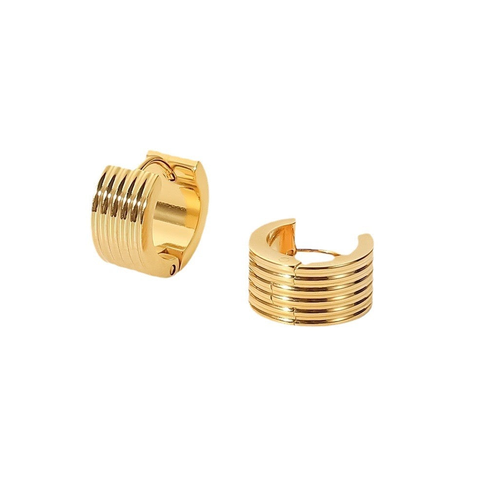 18K Gold Ribbed Small Hoop Huggie Earrings