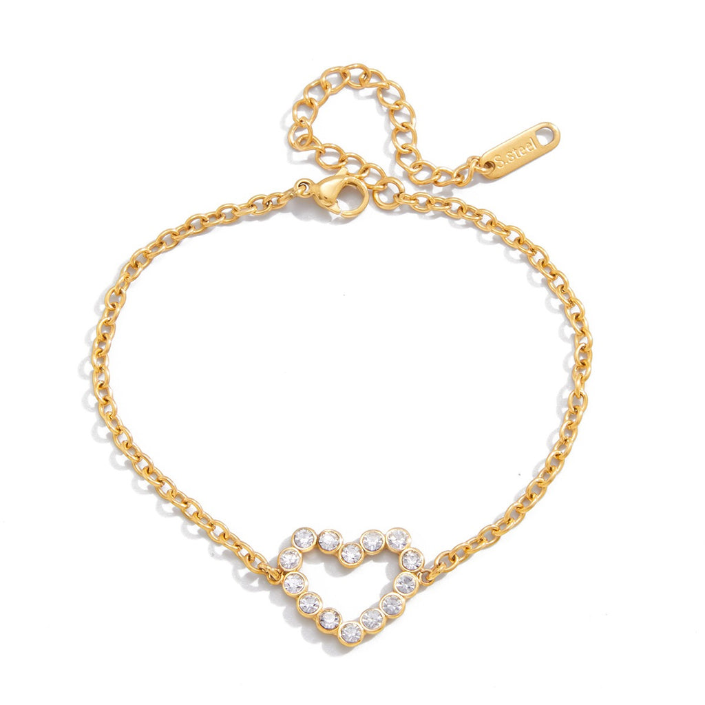 18K Gold Bliss Pave Heart Dainty Bracelet
