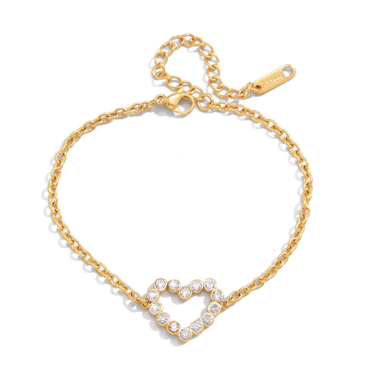 18K Gold Bliss Pave Heart Dainty Bracelet