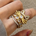 18K Gold Whiskered charm Pave Cat Tennis Stacking Ring