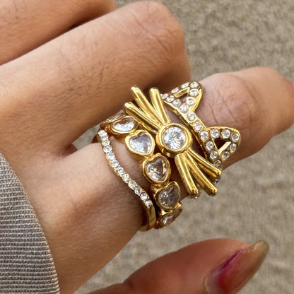 18K Gold Whiskered charm Pave Cat Tennis Stacking Ring