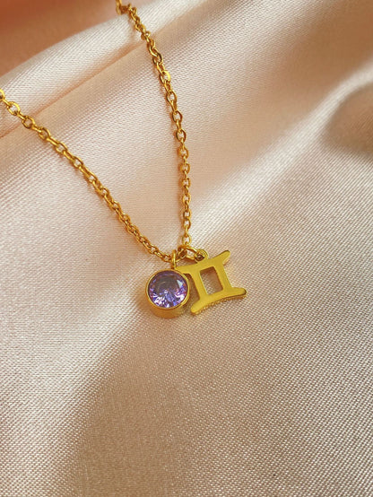 18K Gold Zodiac Birthstone Pendant Necklace