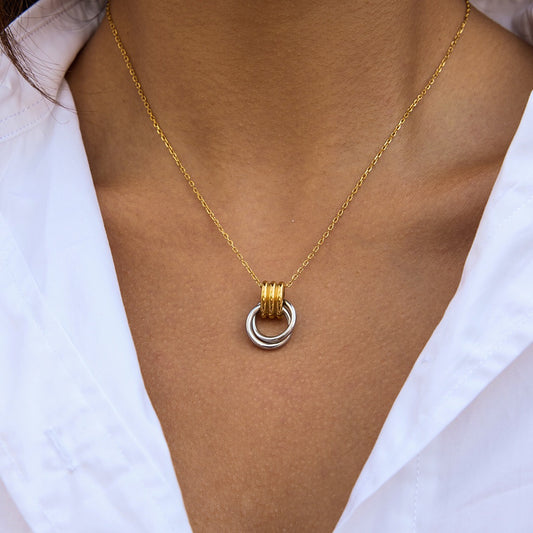 18K Gold and Silver Two Tone Geometric Pendant Necklace