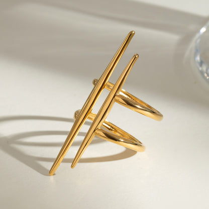 18K Gold Edgy Statement Cuff Ring