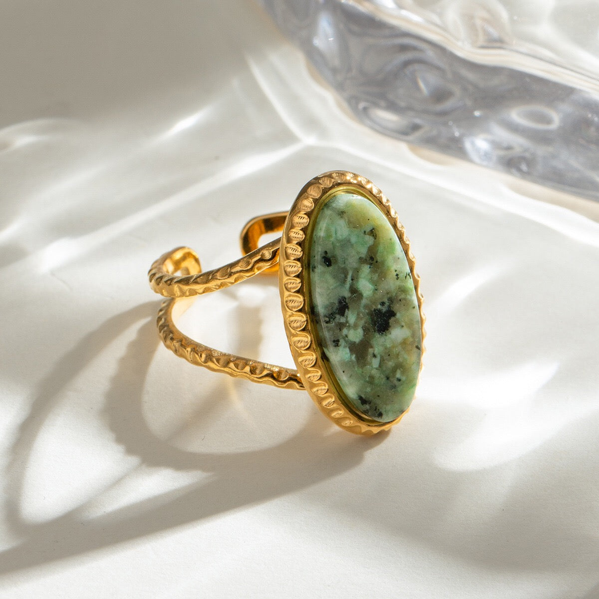 18K Gold Old Money Oval Gemstone Statement Ring