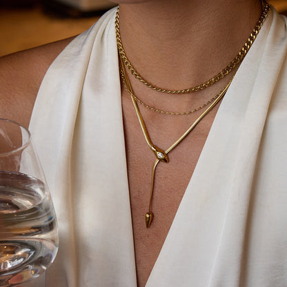 18K Gold Queen Vibe Snake Y Shape Chain Necklace Set