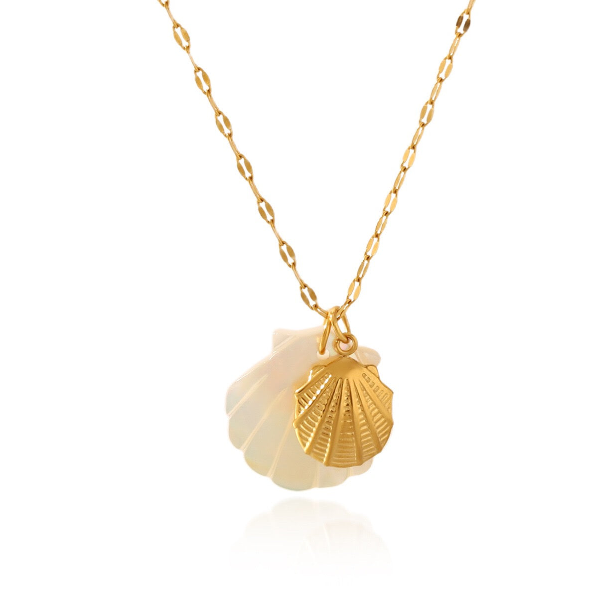 18K Gold Mother of Pearl Seashell Ocean Charm Pendant Necklace