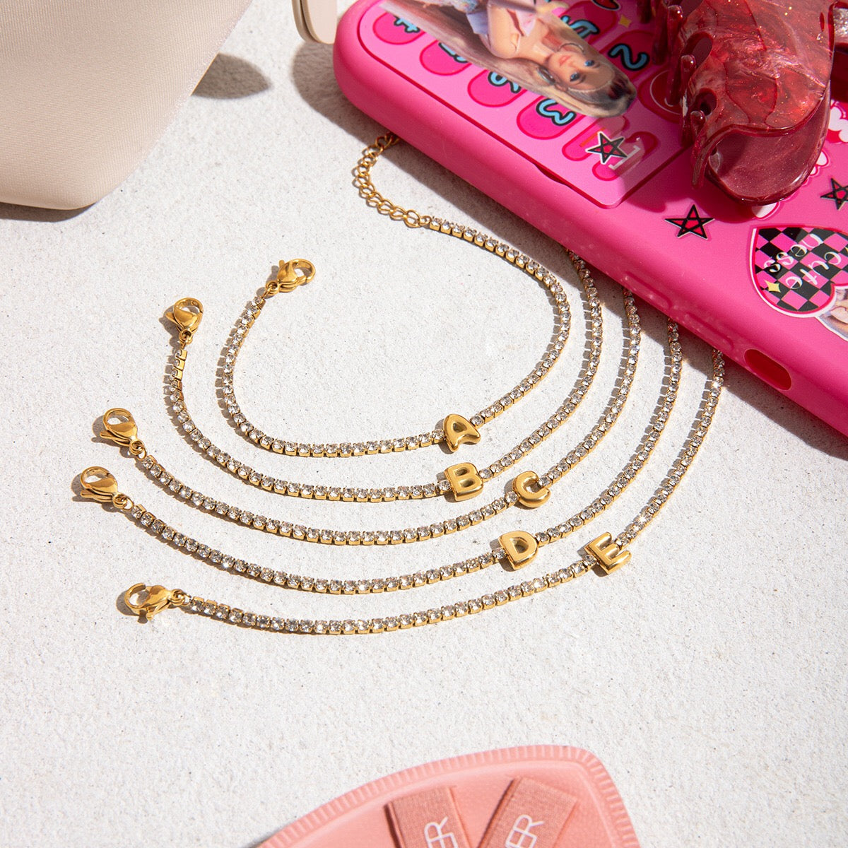 18K Gold Glam Bubble Letter Initial Tennis Bracelet