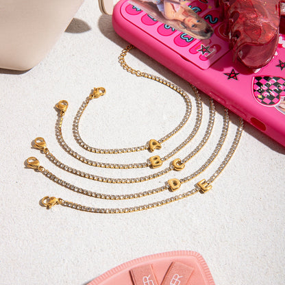 18K Gold Glam Bubble Letter Initial Tennis Bracelet
