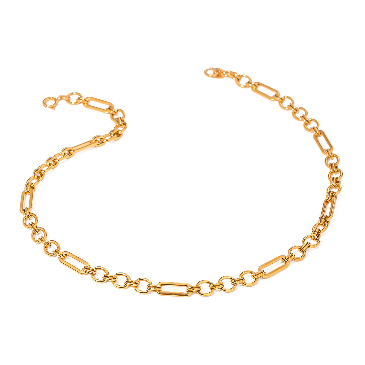 18K Gold Modern Figaro Chain Choker Necklace