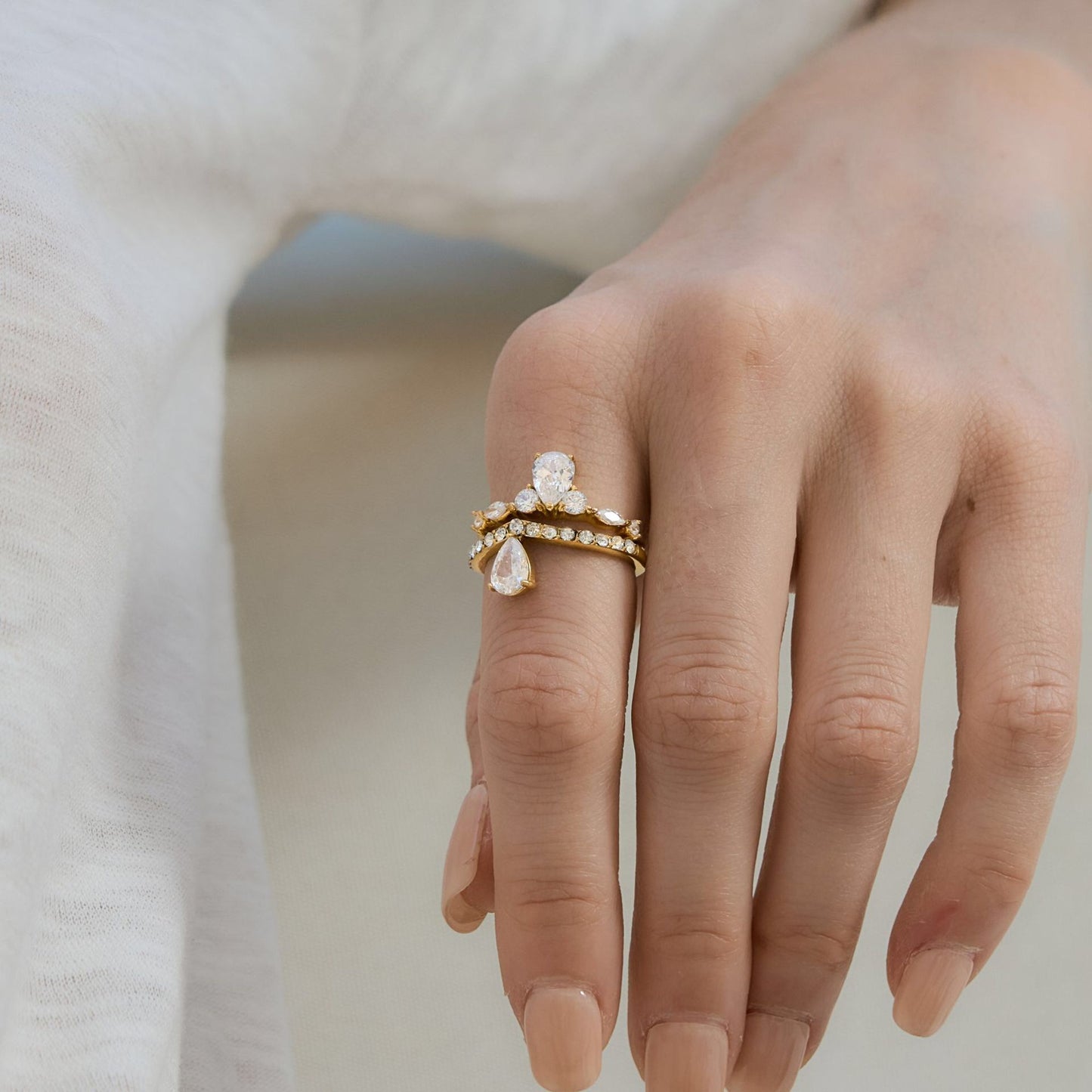 18K Gold Raindrop Elegant Statement Cocktail Ring