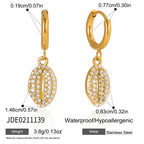 18K Gold Ocean Sparkle Seashell Palm Tree Small Hoop Huggie Earrings with Charm