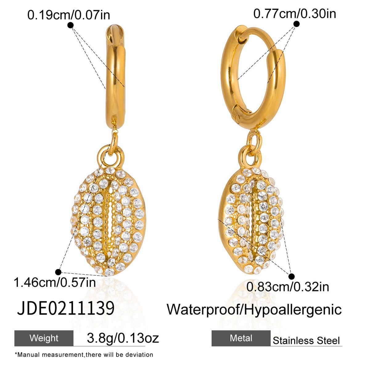 18K Gold Ocean Sparkle Seashell Palm Tree Small Hoop Huggie Earrings with Charm