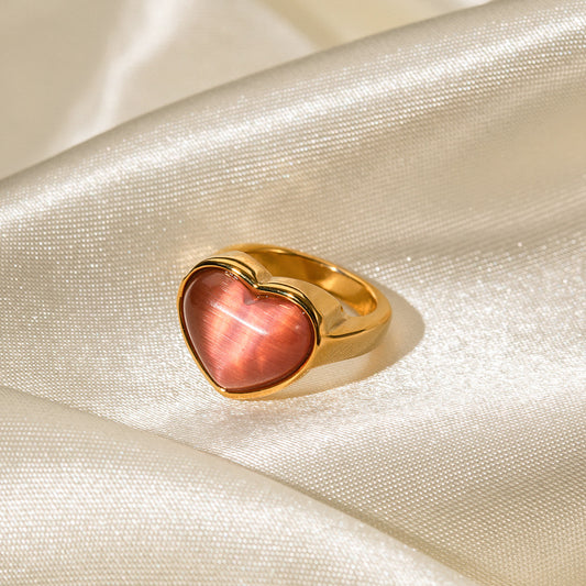 18K Gold Pink Heart Ring