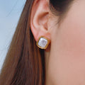18K Gold Classy Pearl Square Stud Earrings