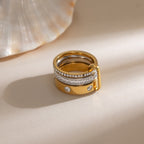18K Gold and Silver Two Tone Noble Multiple Linked Eternity Spinelli Ring Stack