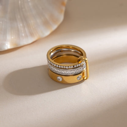 18K Gold and Silver Two Tone Noble Multiple Linked Eternity Spinelli Ring Stack