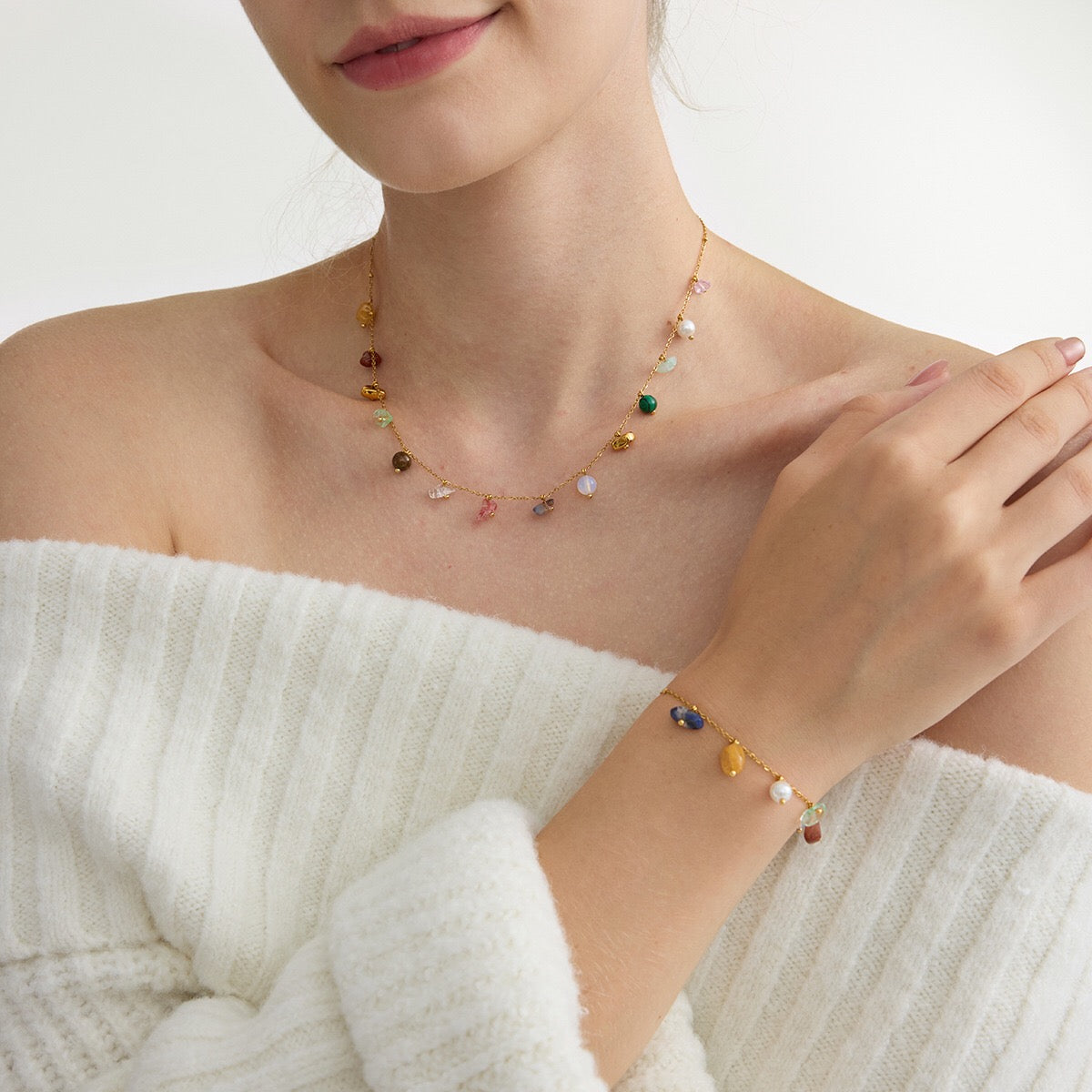 18K Gold Sunkissed Memory Color Beads Chain Bracelet