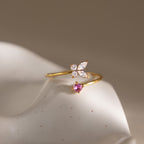 18K Gold Flutter Obsession Pink Butterfly Cuff Ring