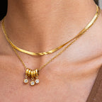 18K Gold Starry Ring Charm Pendant Herringbone Snake Chain Layered Necklace Set