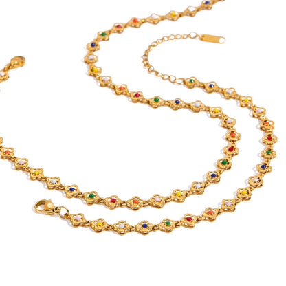 18K Gold Confetti Petal Link Flower Chain Necklace Jewelry Set