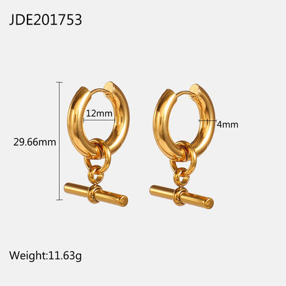 18K Gold T-Bar Small Hoop Huggie Earrings