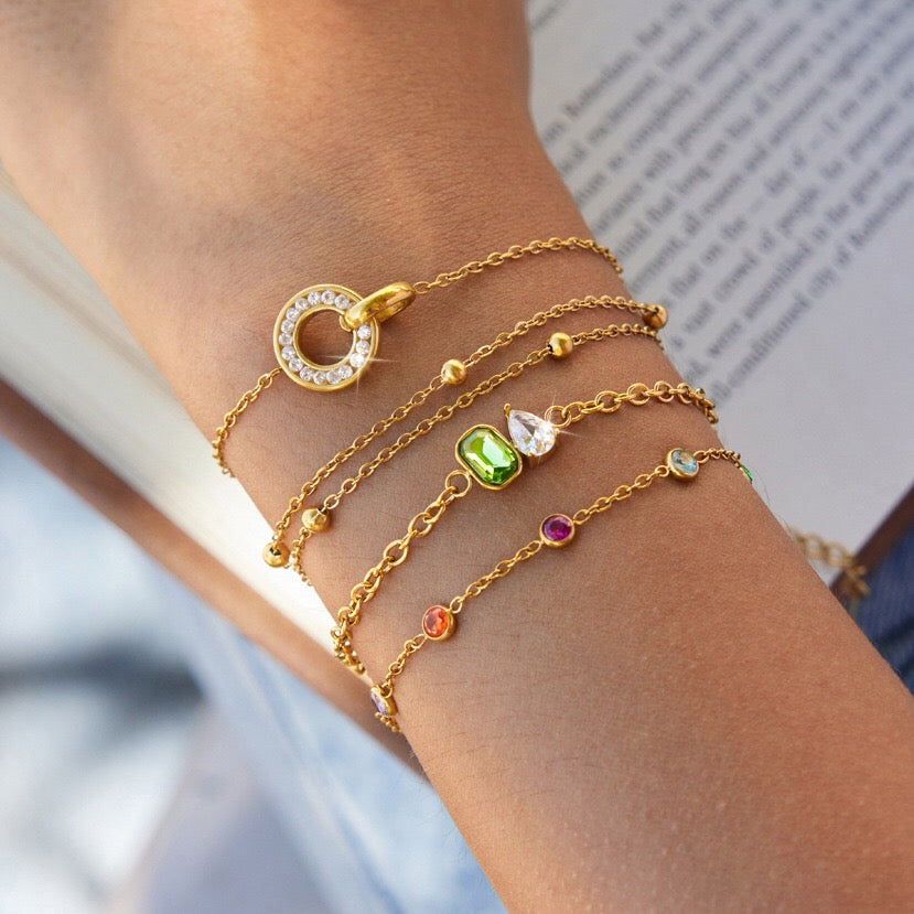 18K Gold Sweet Spark Dainty Chain Color Gem Bracelet Stack