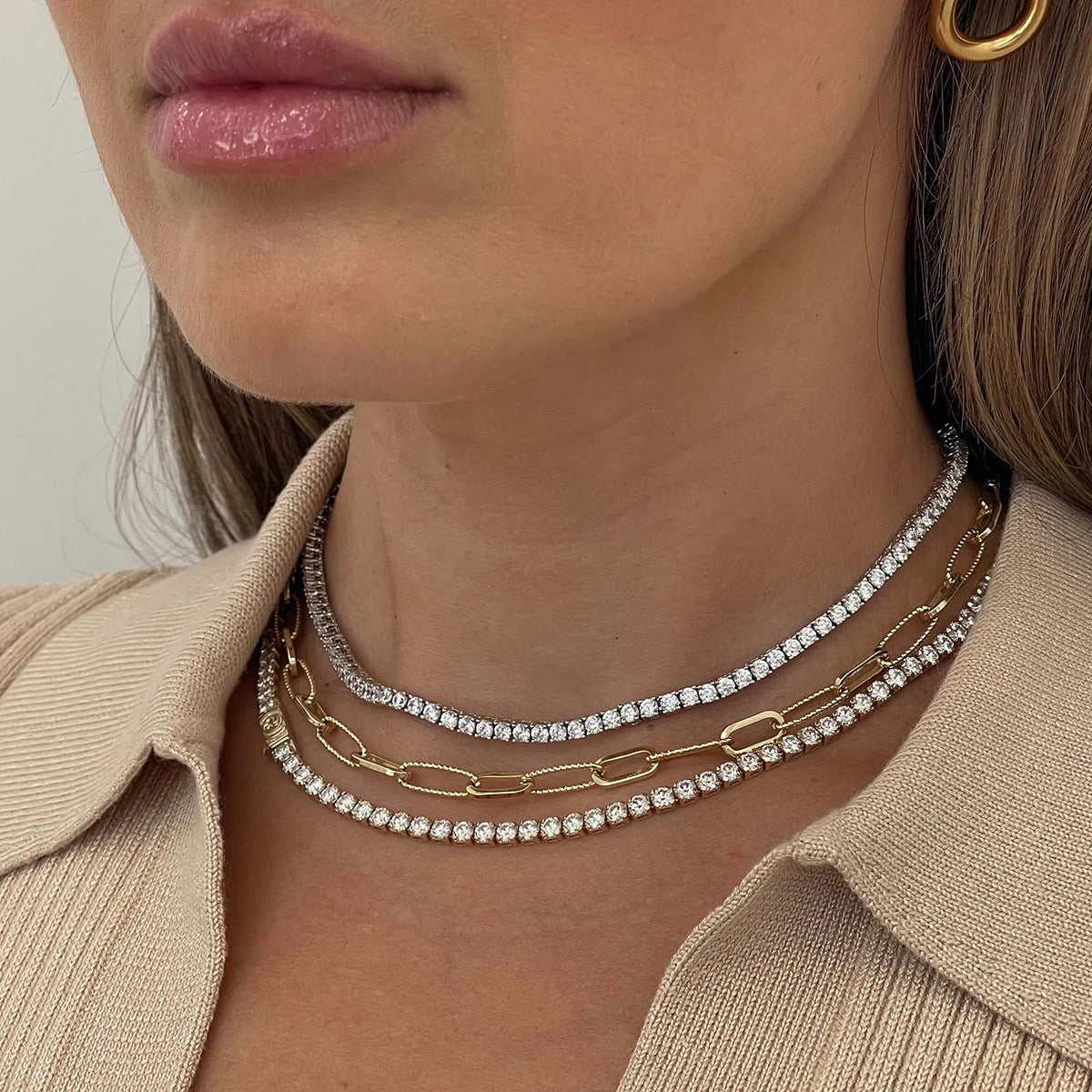 18K Gold Extra Bling CZ Tennis Chain Adjustable Choker Necklace