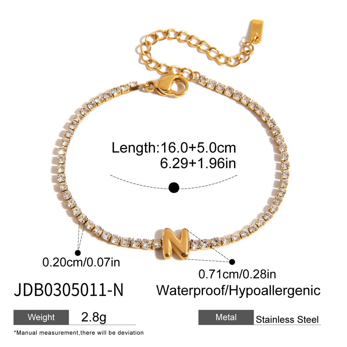 18K Gold Glam Bubble Letter Initial Tennis Bracelet