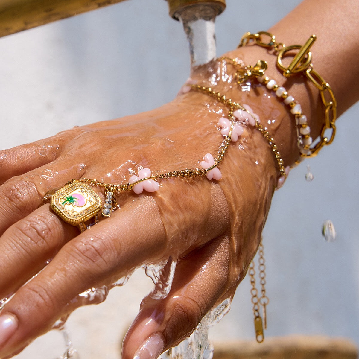 18K Gold Waterproof Pink Butterfly Trendy Hand Jewelry Chain Bracelet