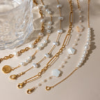 18K Gold Floating Pearls Chain Bracelet Stack