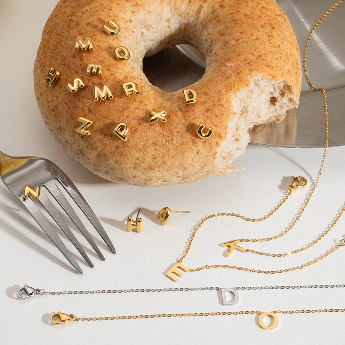 18K Gold Minimalist Initial Letter Dainty Chain Necklace