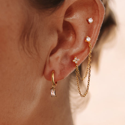 18K Gold Soft Kiss Dainty Huggie Cartilage Earrings Set