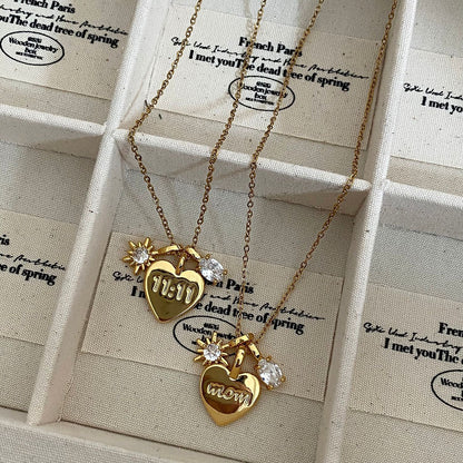 18K Gold Mom Heart Charm Necklace