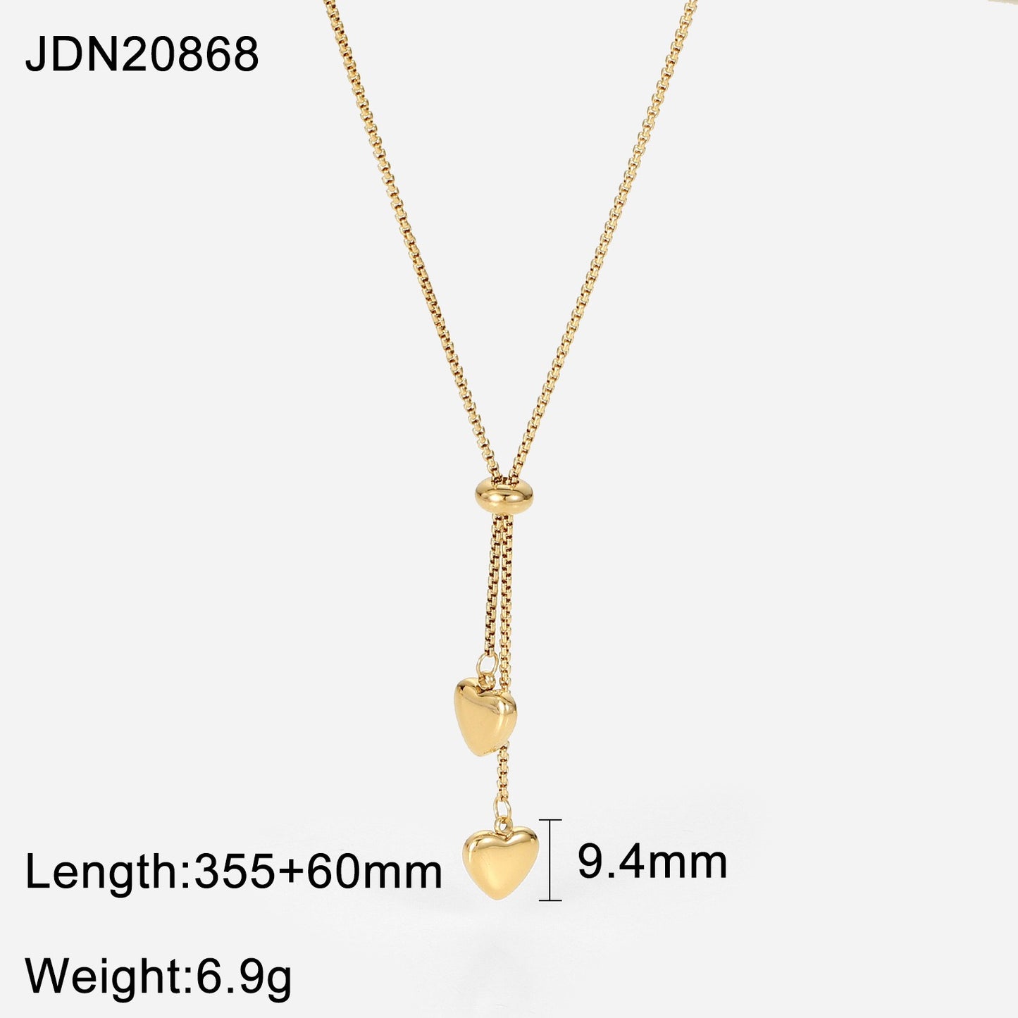 14K Gold Dangle Heart Lariat Necklace