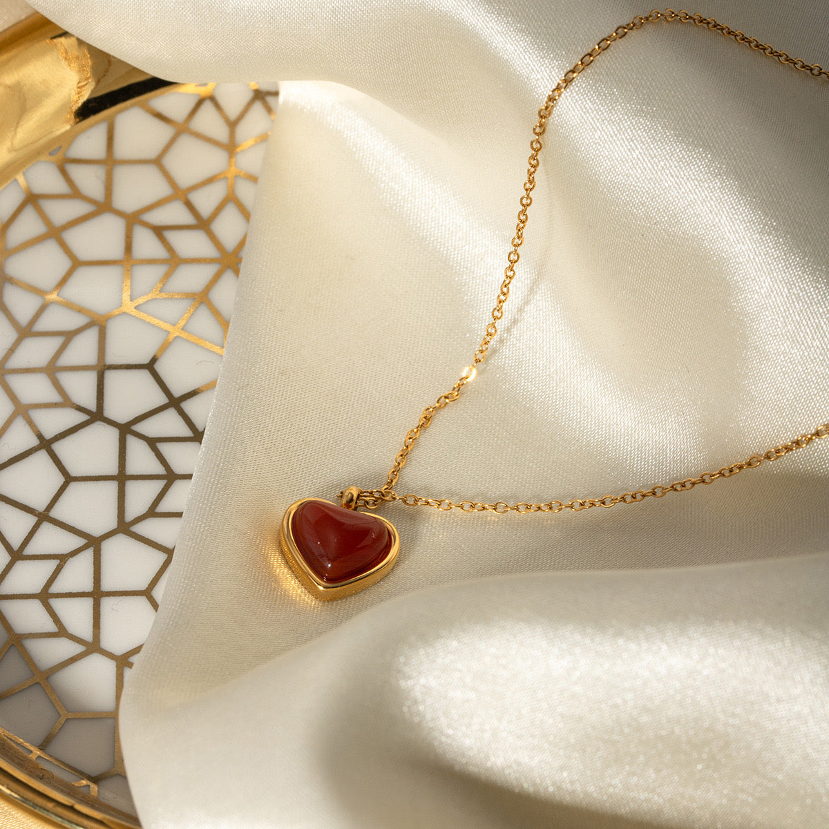 18K Gold Red Heart Necklace