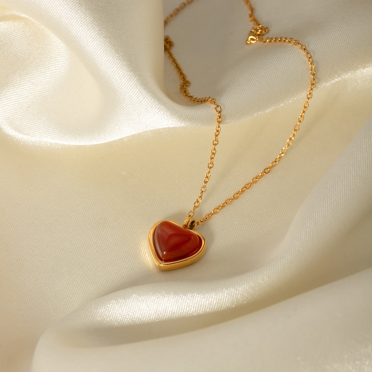 18K Gold Red Heart Necklace