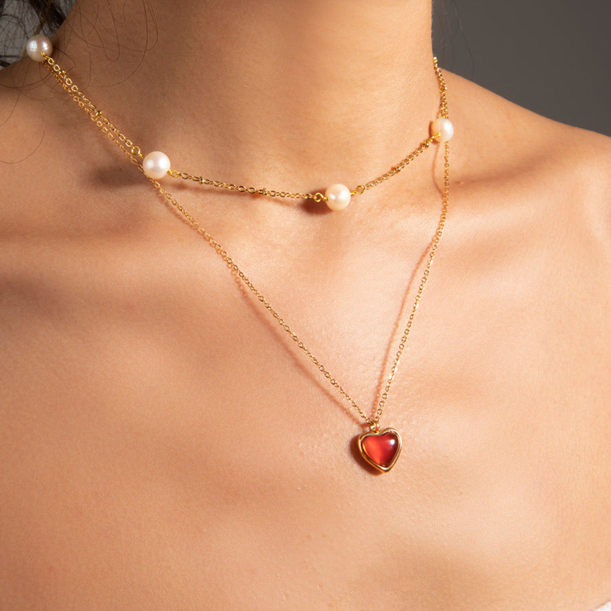 18K Gold Red Heart Necklace