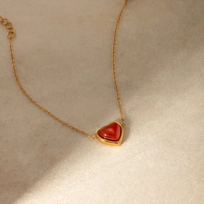 18K Gold Red Heart Necklace