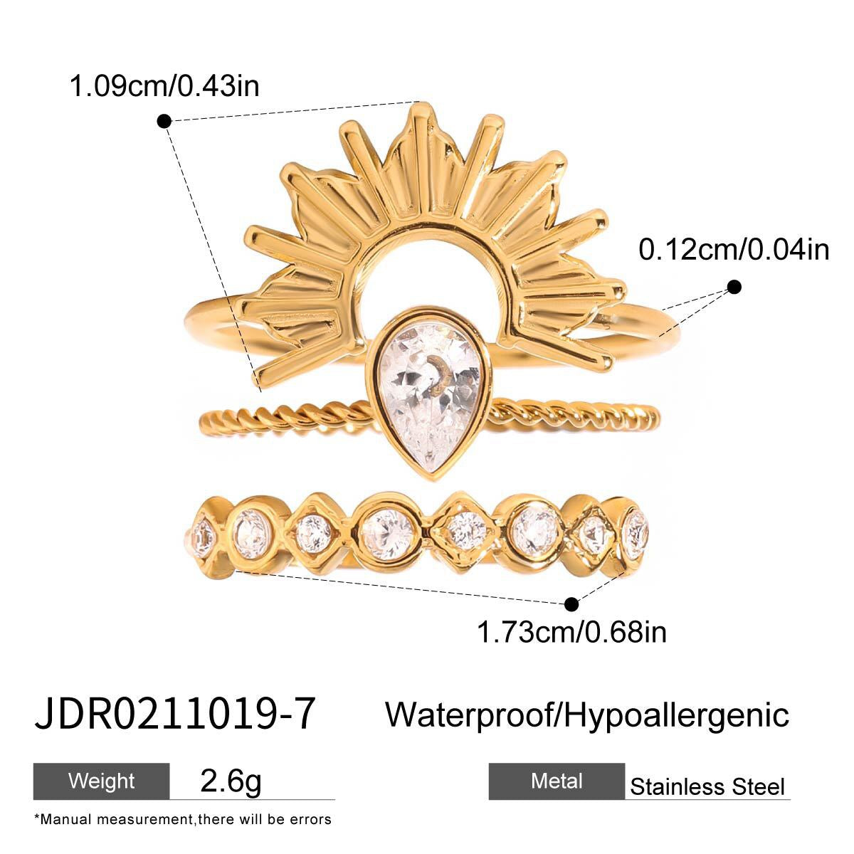 18K Gold Rising Sun Stacking Rings Set