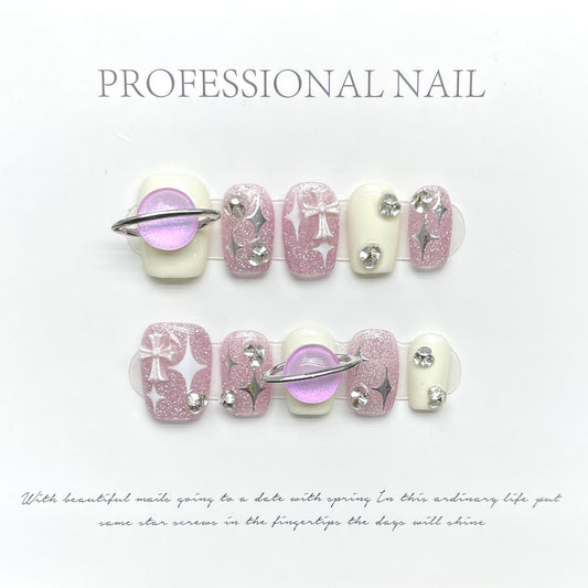Purple Galaxy Cute Short Press on Nails