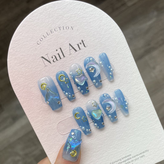 Mermaid Daydream Blue Long Press on Nails