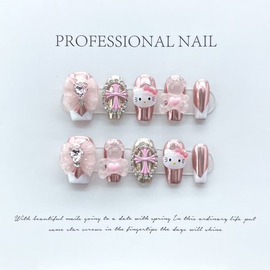 Hello Kitty Baddie Pink Cute Short Press on Nails