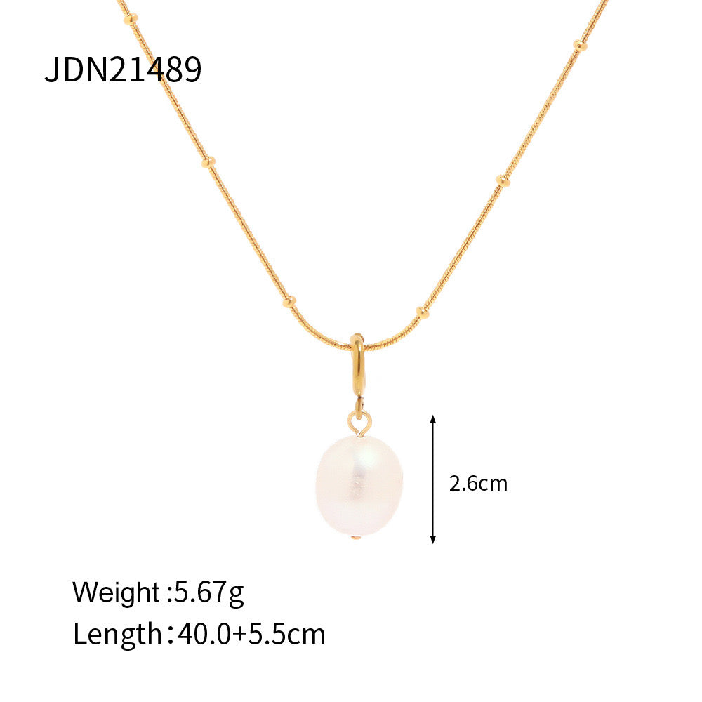 18K Gold Classic Dainty Pearl Pendant Necklace