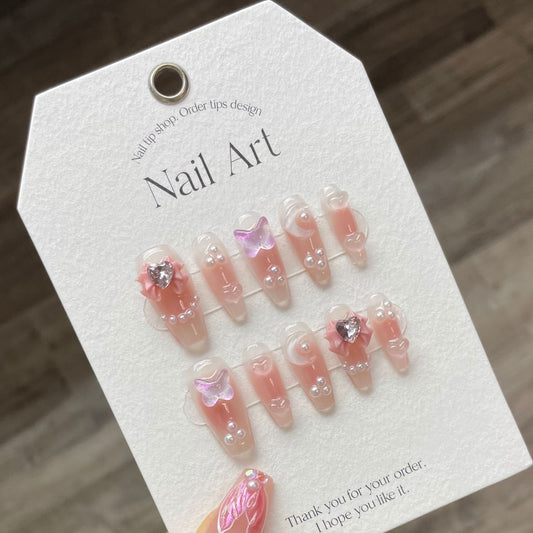 Pink Moon Cute Long Press on Nails