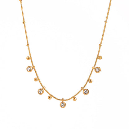 18K Gold CZ Sprinkle Beaded Chain Dainty Necklace