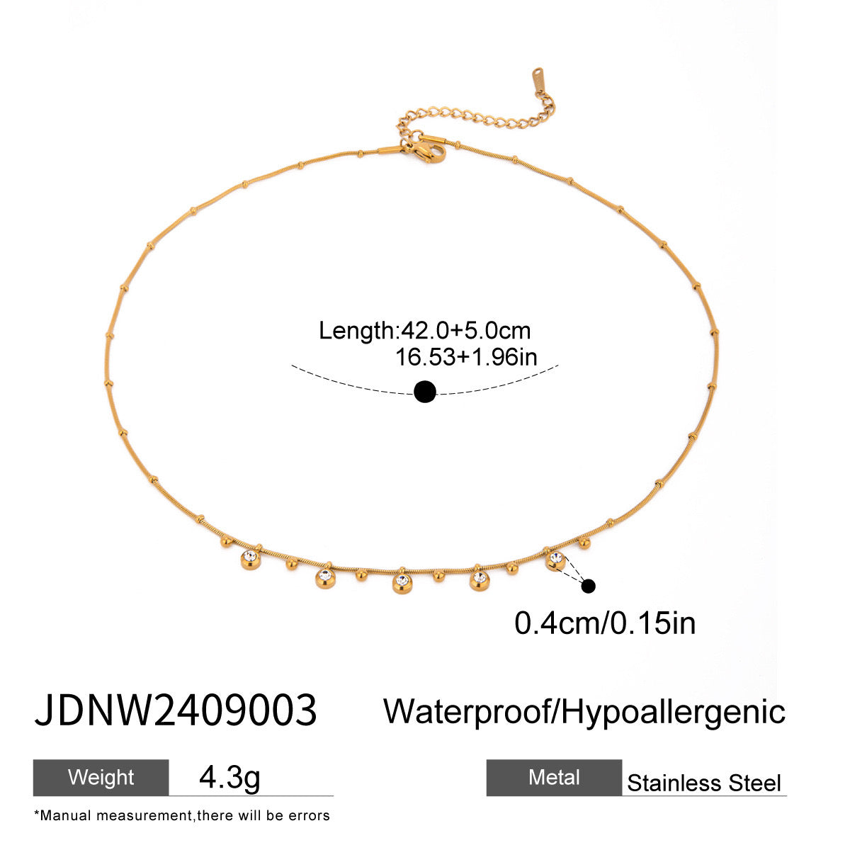 18K Gold CZ Sprinkle Beaded Chain Dainty Necklace