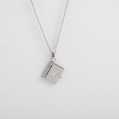 18K Gold Pink Heart Book Lover Pendant Necklace