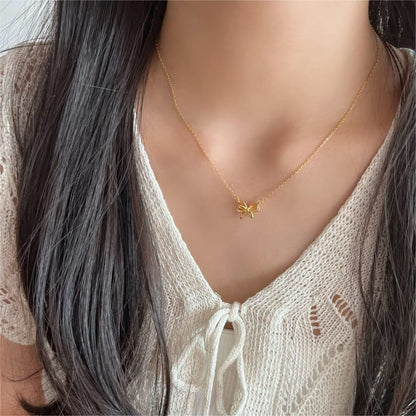 18K Gold Coquette Bow Dainty Necklace