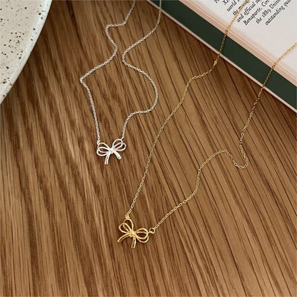 18K Gold Coquette Bow Dainty Necklace